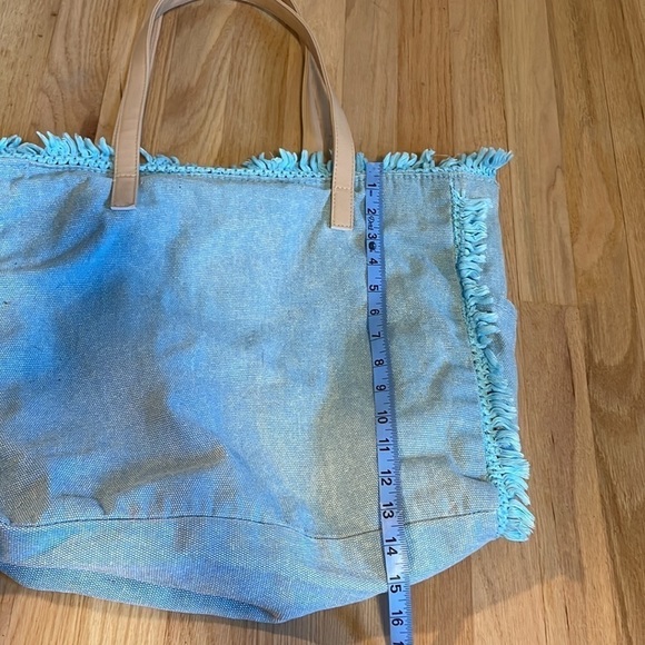 Sun N Sand Beach Bag Denim Frayed Light Blue Tan Zipper - Picture 10 of 11